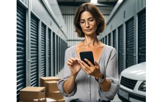 femme ouvrant son garde-meubles avec son smartphone