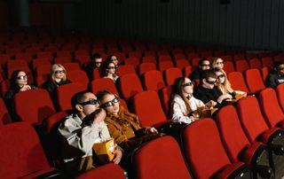 cinéma, personnes, sièges, rouge